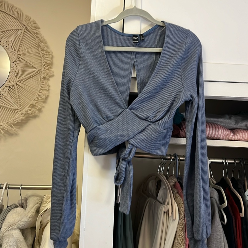 Blue Knit Open Back Sweater